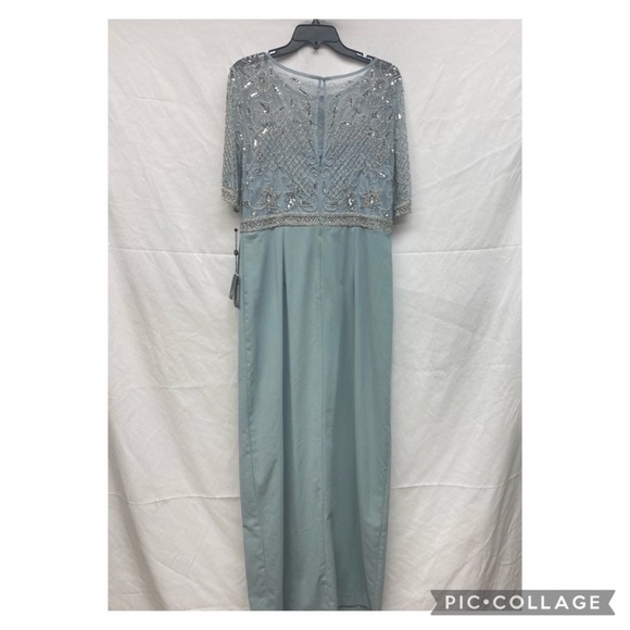 Adrianna Papell elbow length illusion sleeves beaded bodice gown - Picture 8 of 13